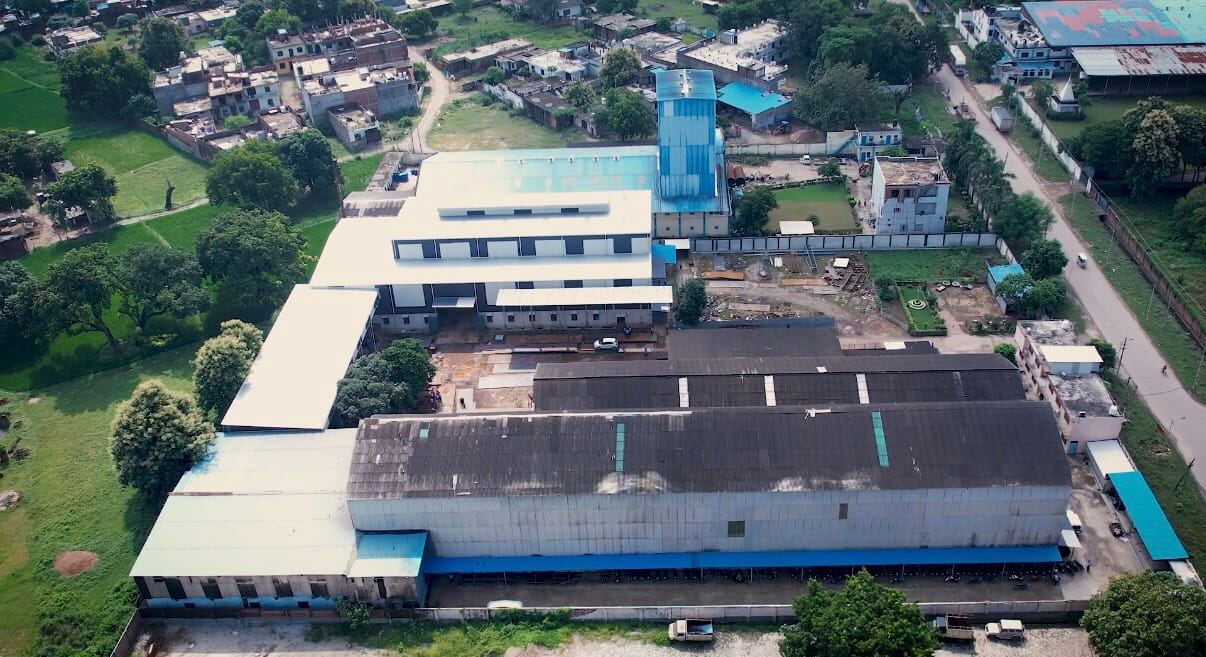 Aerial view of the Jyoti Fabricators facility and surrounding sheds